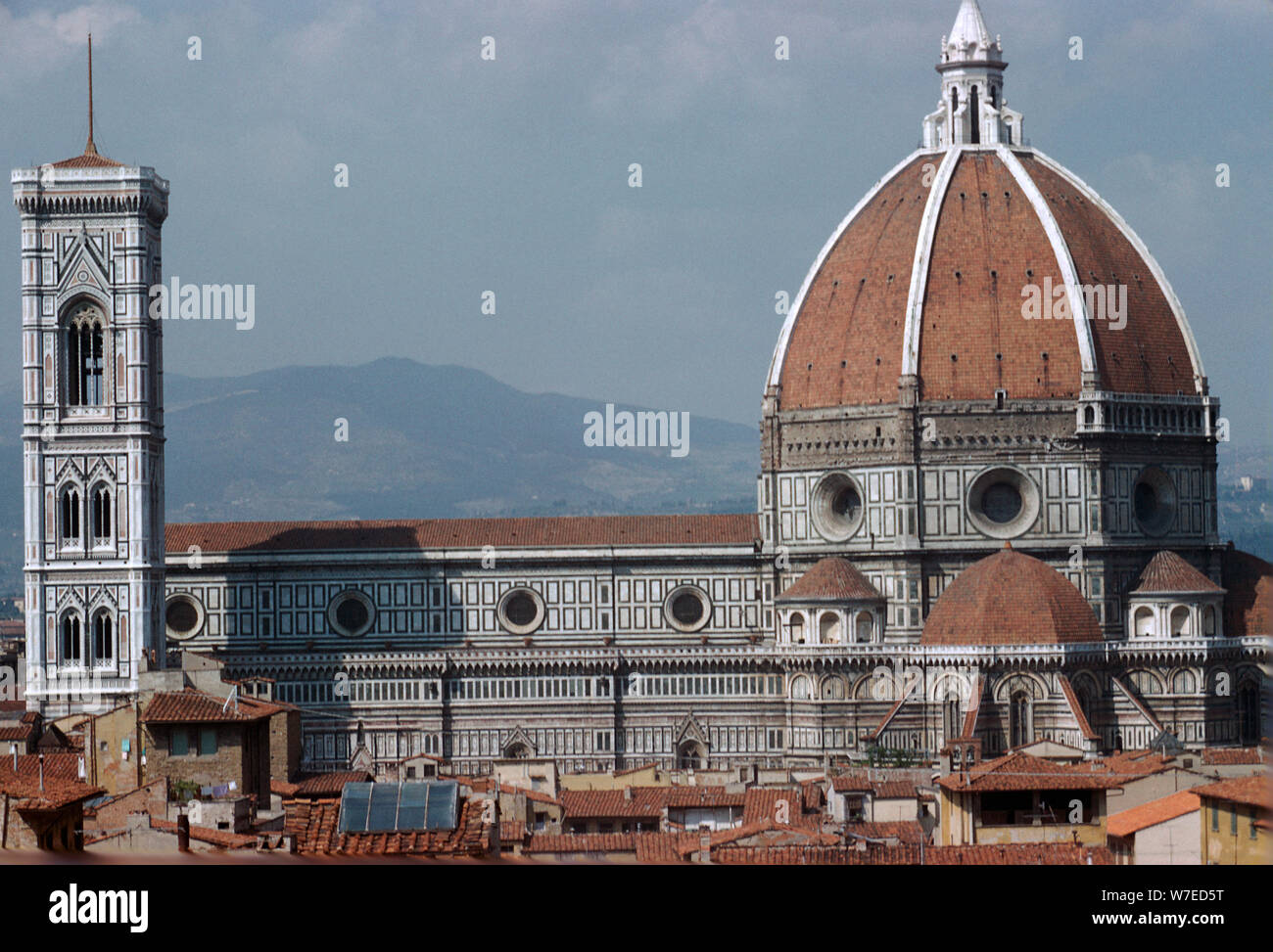 The cathedral and Giotto's Tower in Florence from the Palazzo Vecchio. Artist: Filippo Brunelleschi Stock Photo