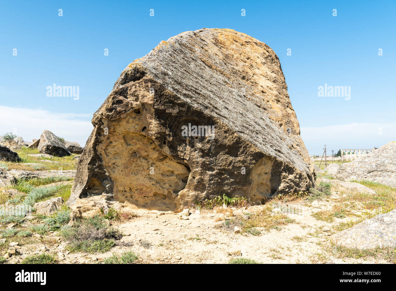 Huge boulder in Kichikdash area of Gobustan, Azerbaijan. Stock Photo