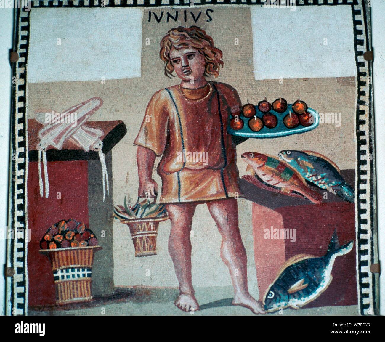 Roman mosaic of a kitchen, 1st century. Artist: Unknown Stock Photo
