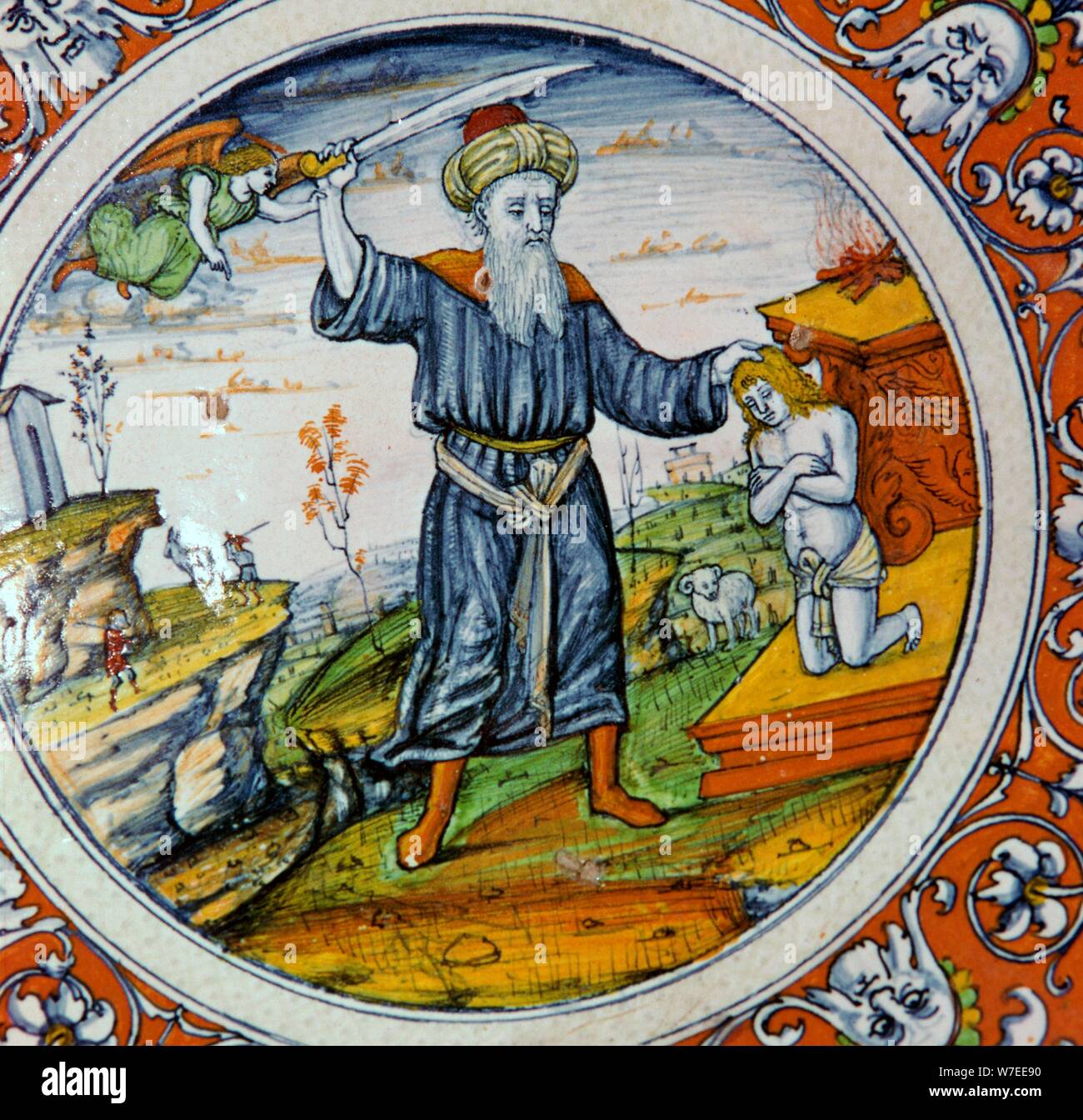 Dish showing the Sacrifice of Isaac, 16th century. Artist: Nessus Painter Stock Photo