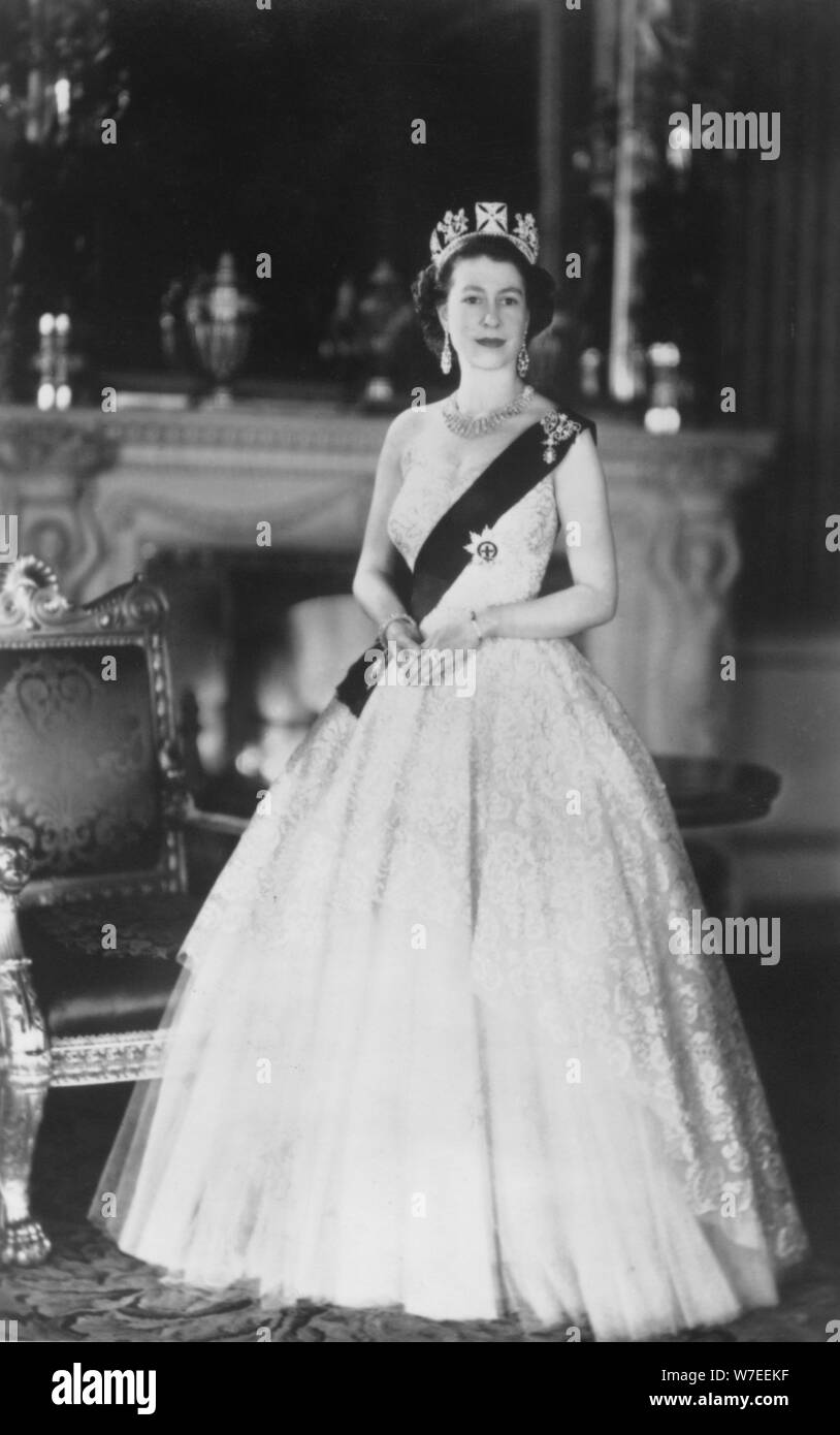 HM Queen Elizabeth II at Buckingham Palace, 12th March 1953. Artist: Sterling Henry Nahum Baron Stock Photo