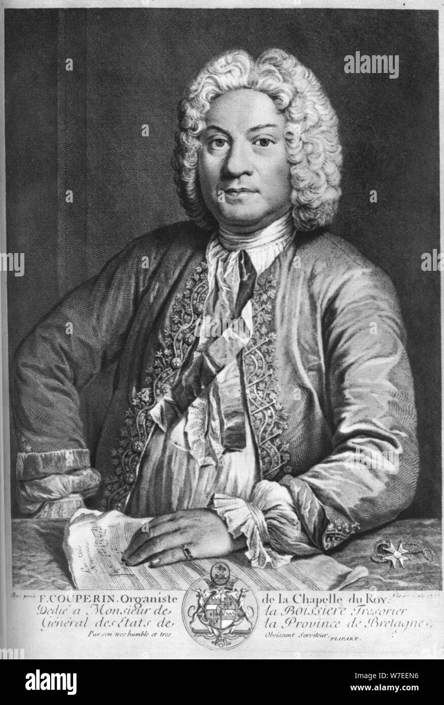 François Couperin, French Baroque composer, organist and harpsichordist, 1735. Artist: J Flippart Stock Photo