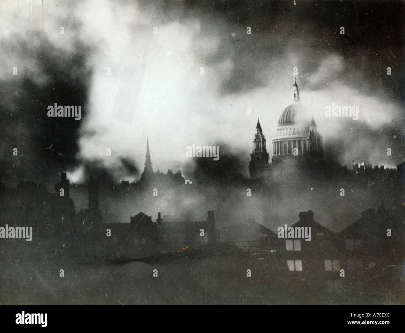 St Paul's Cathedral, London, during the Blitz, World War II, 29 December 1940. Artist: Unknown Stock Photo