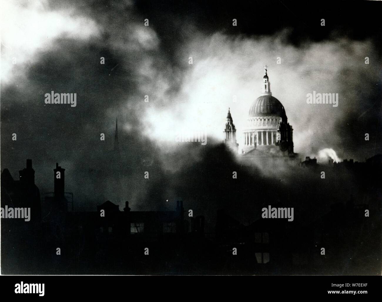 St Paul's Cathedral, London, during the Blitz, World War II, 29 December 1940. Artist: Unknown Stock Photo