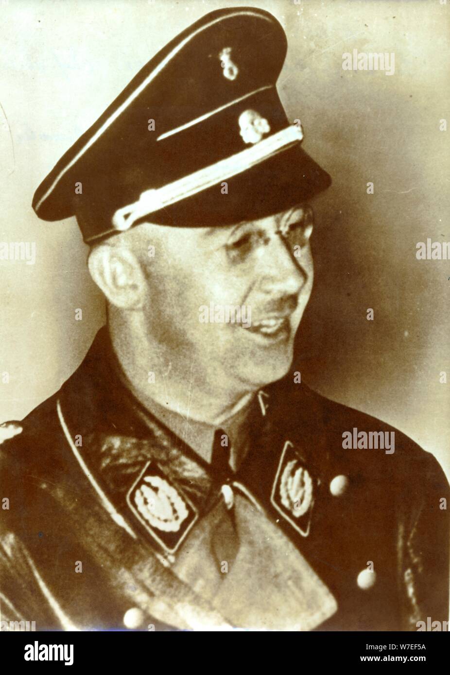 Heinrich Himmler in early SS uniform (black tie and cap) with the rank of Oberführer, 1933. Artist: Unknown Stock Photo