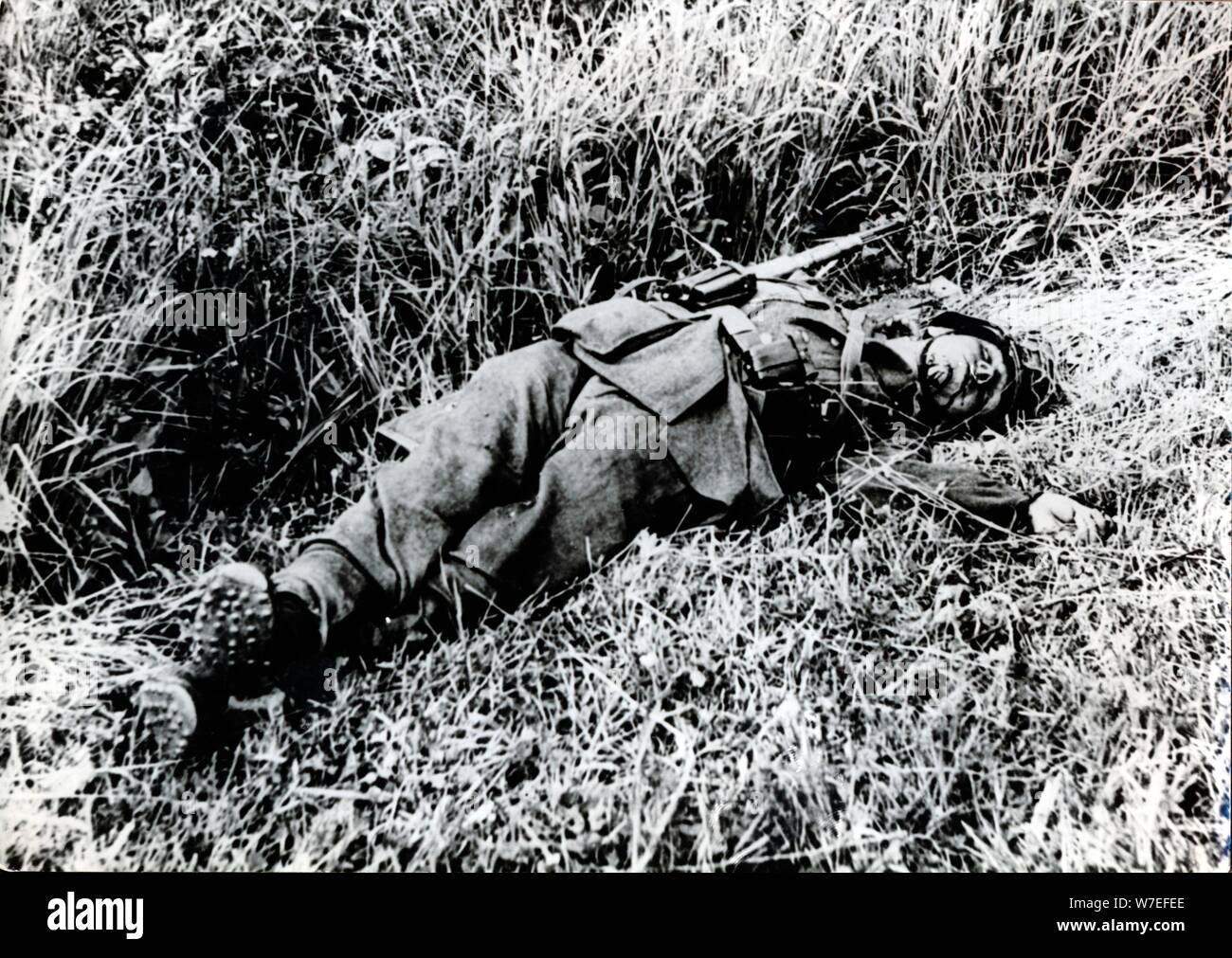 A German soldier killed during the invasion of Normandy, 1944. Artist: Unknown Stock Photo