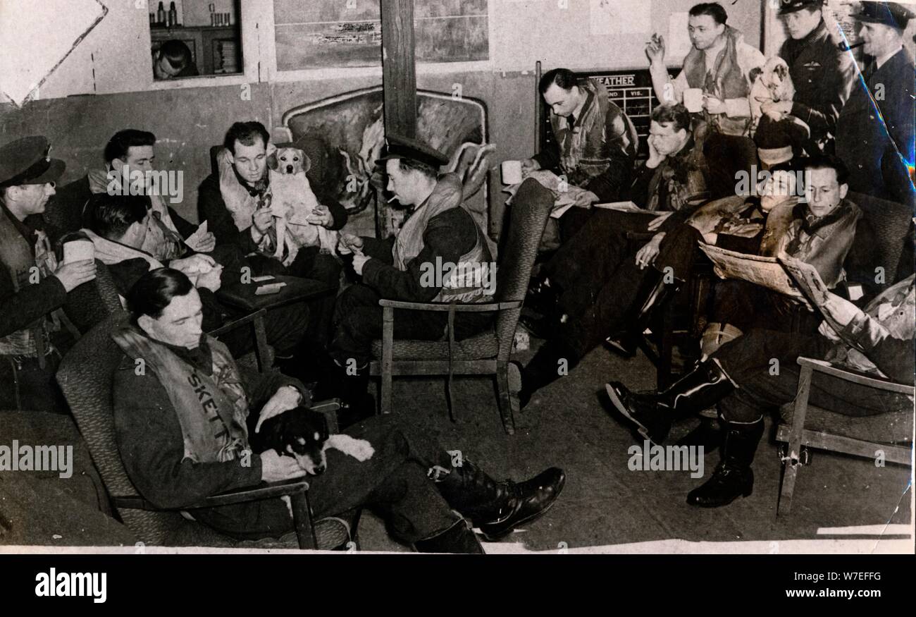 Typhoon pilots in their disperal hut, 12th April 1943. Artist: Unknown Stock Photo