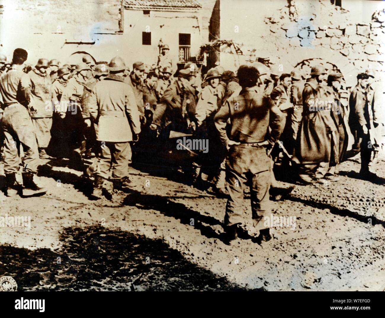 Moroccan Tirailleurs capture a troop of German soldiers, Cardito, Italy, c1944. Artist: Unknown Stock Photo
