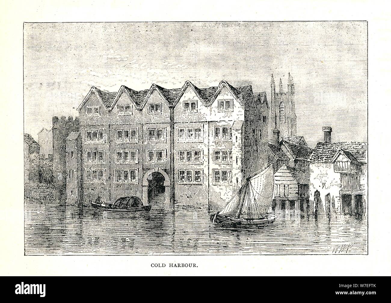 Cold Harbour. Medieval Mansion House North Bank ofThames above London Bridge, 1894 Artist: Walter Thornbury Stock Photo