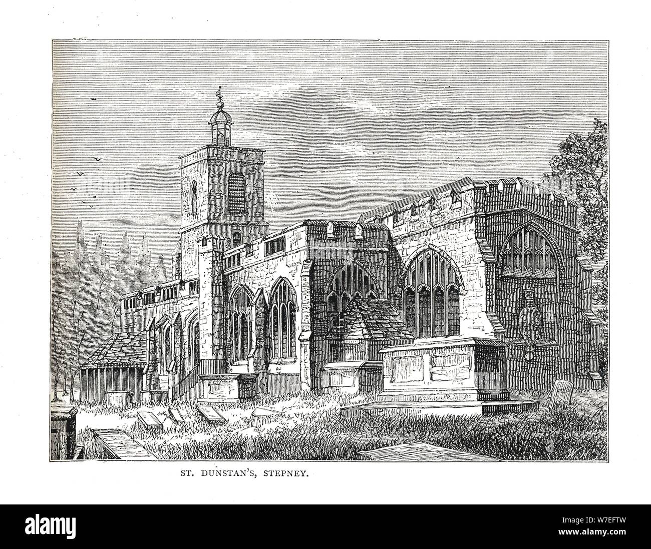 St.Dunstan's Stepney. From a View taken in 1803. Artist: Walter Thornbury Stock Photo
