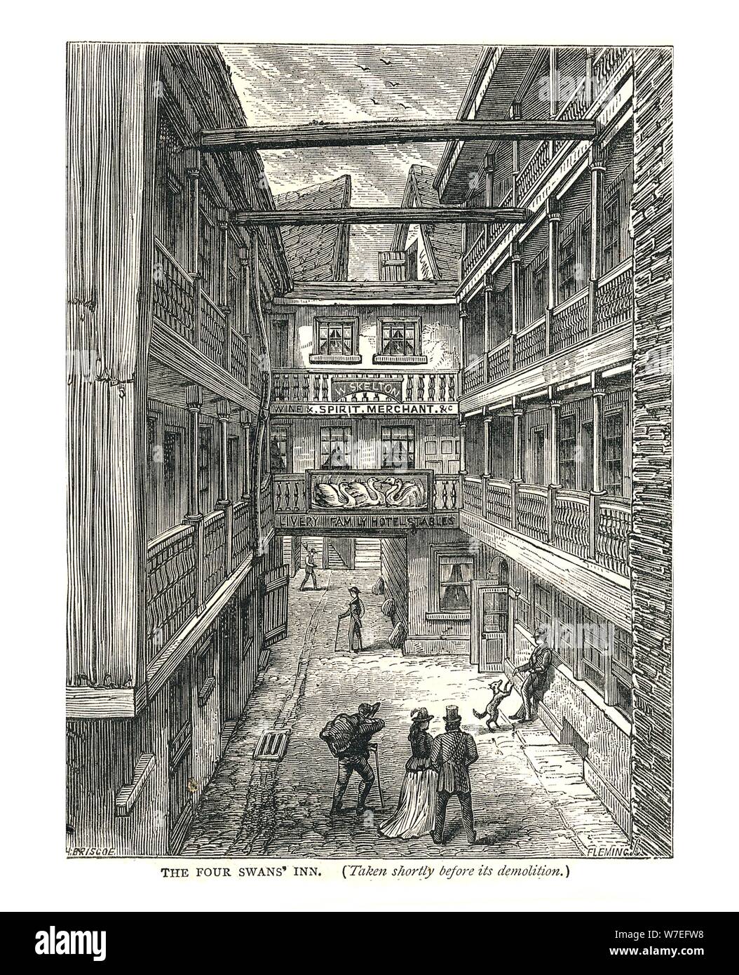 The Four Swans Inn shortly before demolition, 1878. Artist: Walter Thornbury Stock Photo