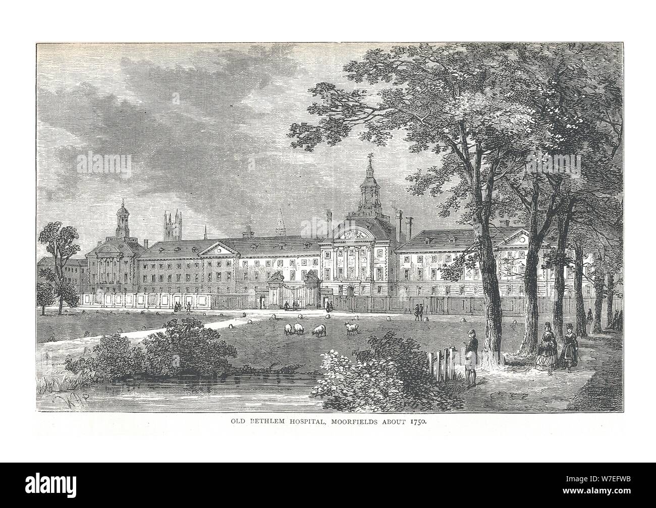Old Bethlem Hospital. Moorfields About 1750, 1878. Artist: Walter Thornbury Stock Photo