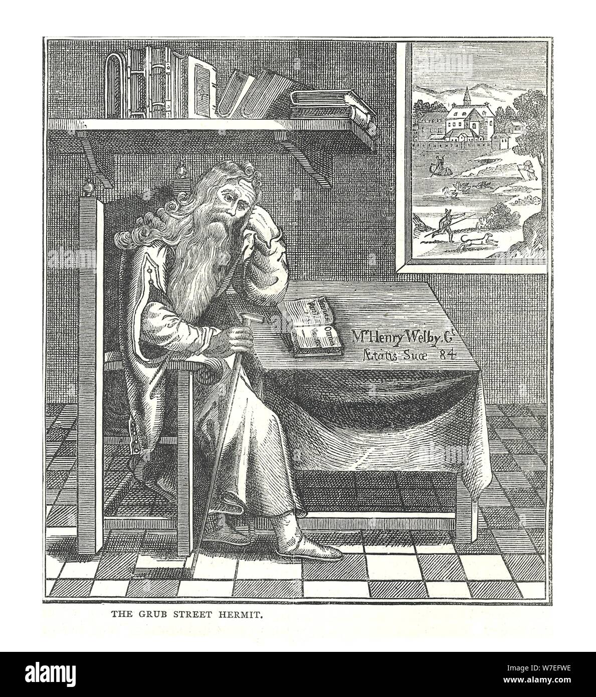 The Grub Street Hermit. From a picture published by Richardson, 1878. Artist: Walter Thornbury. Stock Photo
