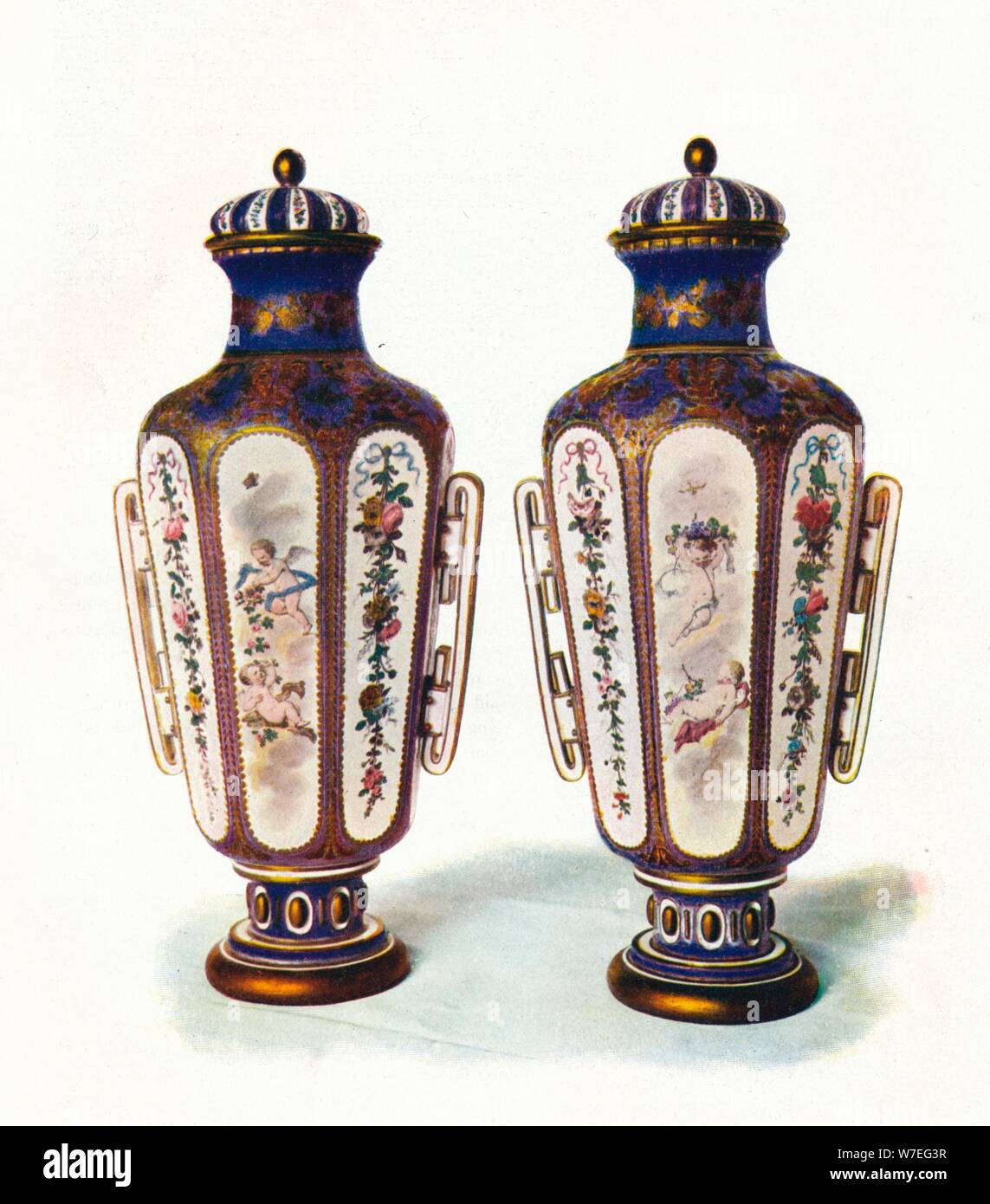 A Pair of Unique Hexagonal-Shaped Sevres Vases' 1906. Artist: Unknown Stock Photo