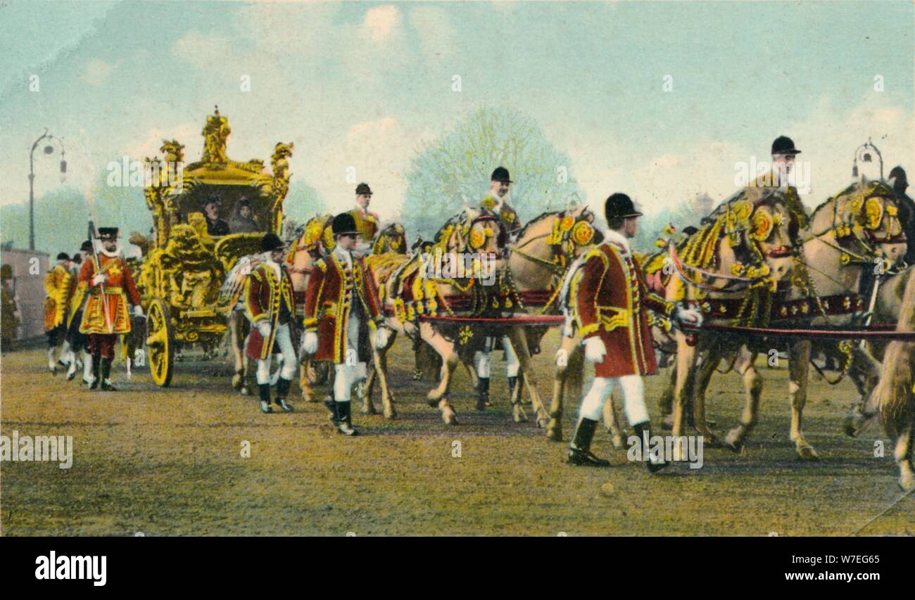 King Edward VII's State Coach used for Opening of Parliament, 1910 Artist: Unknown Stock Photo