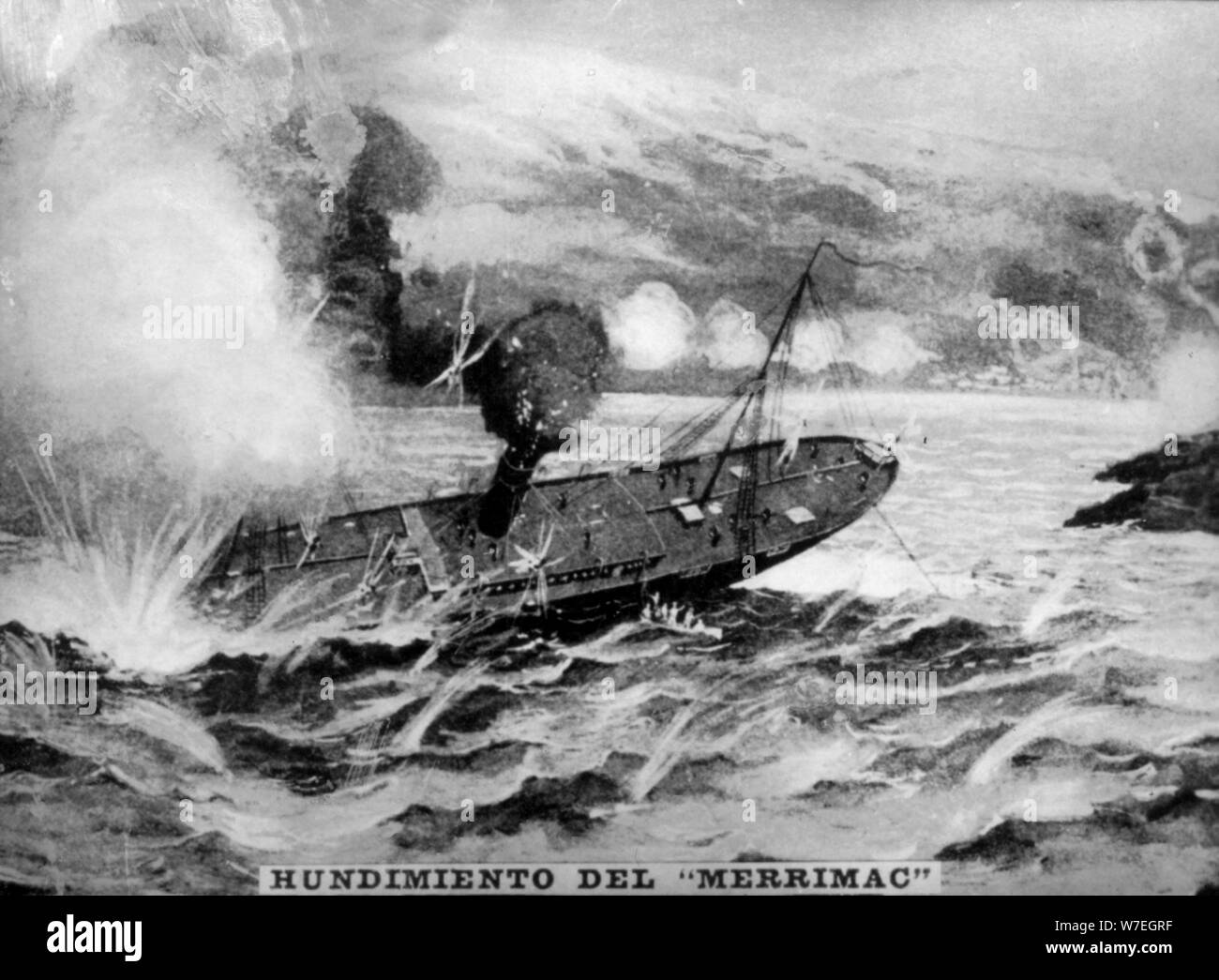 The sinking of the Merrimac, (1898), 1920s. Artist: Unknown Stock Photo