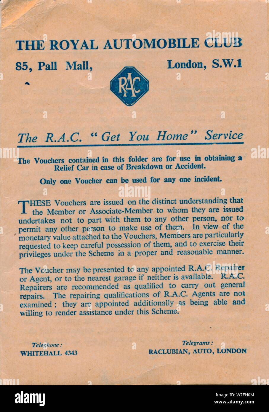 The Royal Automobile Club vouchers, 1952. Artist: Unknown Stock Photo