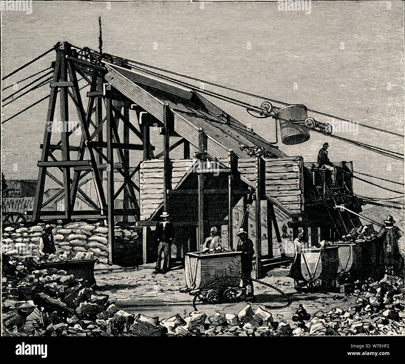 Kimbereley Diamond Mine: apparatus for raising the diamantiferous earth, 1896. Artist: Unknown Stock Photo