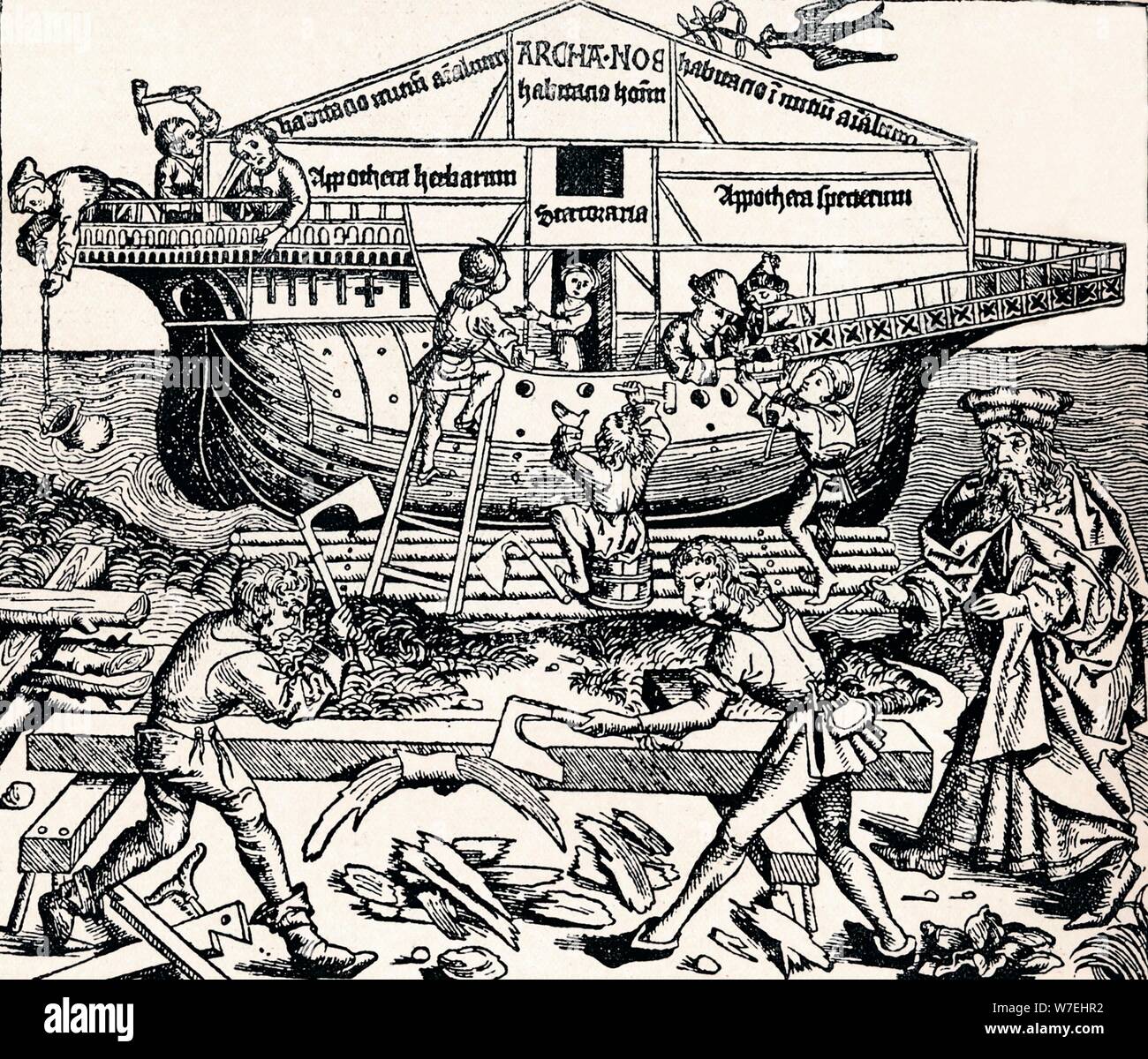 The Building of the Ark Superintended by Noah, (1493), 1903. Artist: Unknown Stock Photo