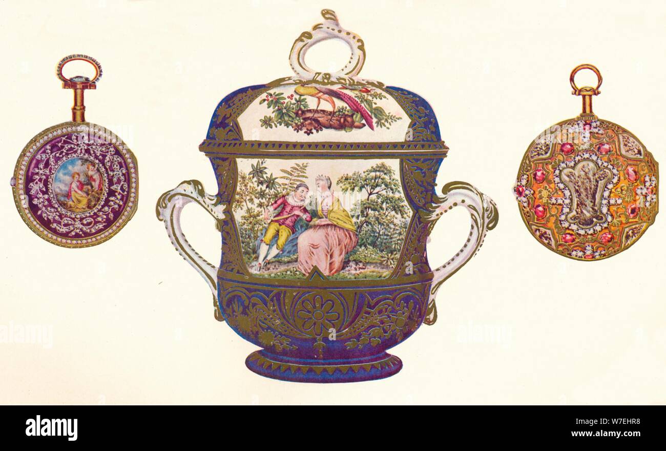 'Louis XVI. Gold Repeater, (c.1770), Old Chelsea Porcelain Porringer and Cover, (c.1710), 1903. Artist: Unknown Stock Photo