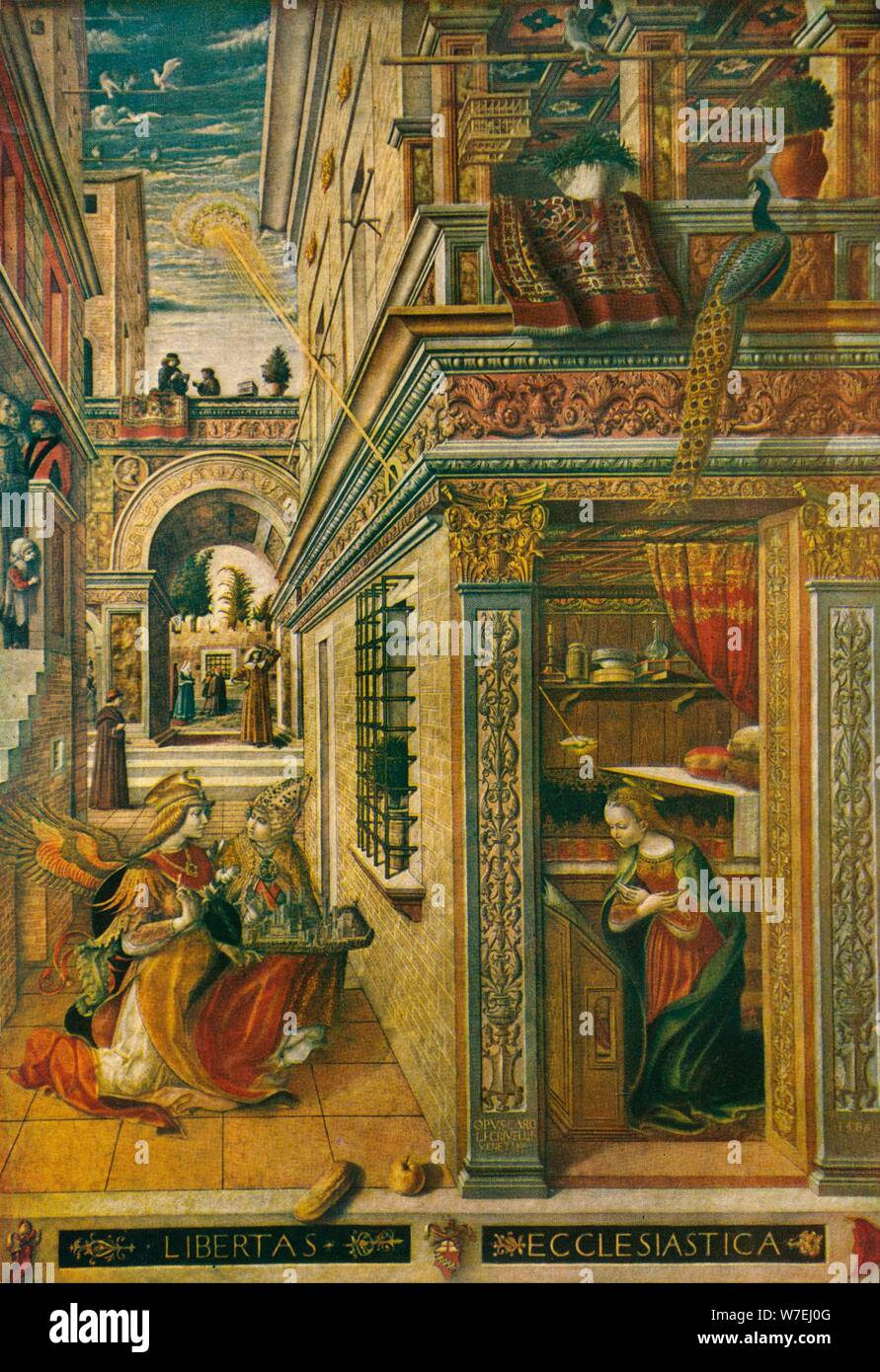 The Annunciation, with Saint Emidius, 1486, (1911). Artist: Carlo Crivelli Stock Photo