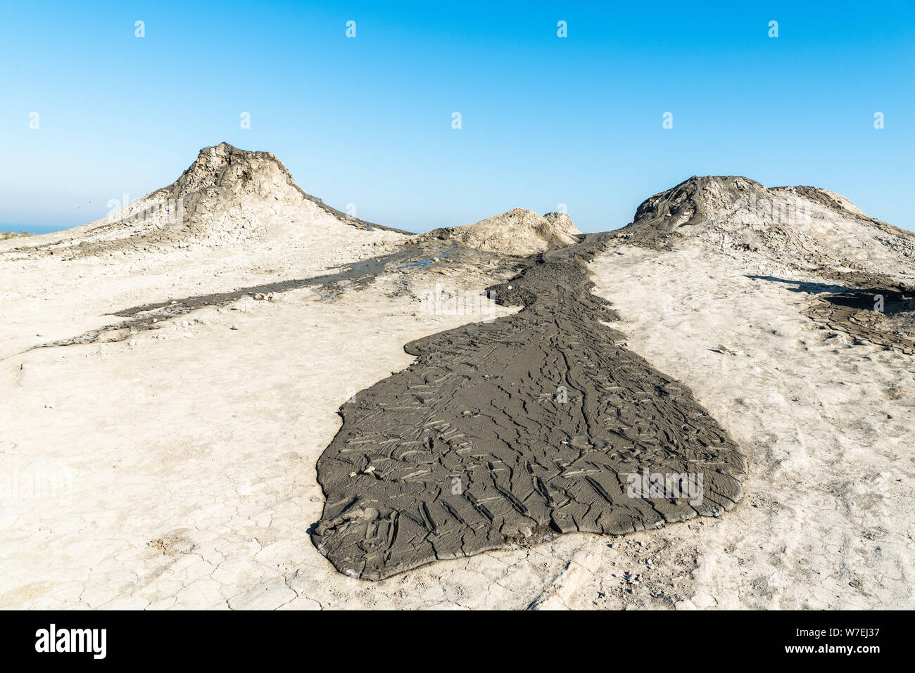 Cones of gryphon mud volcanoes in Gobustan, Azerbaijan. Stock Photo