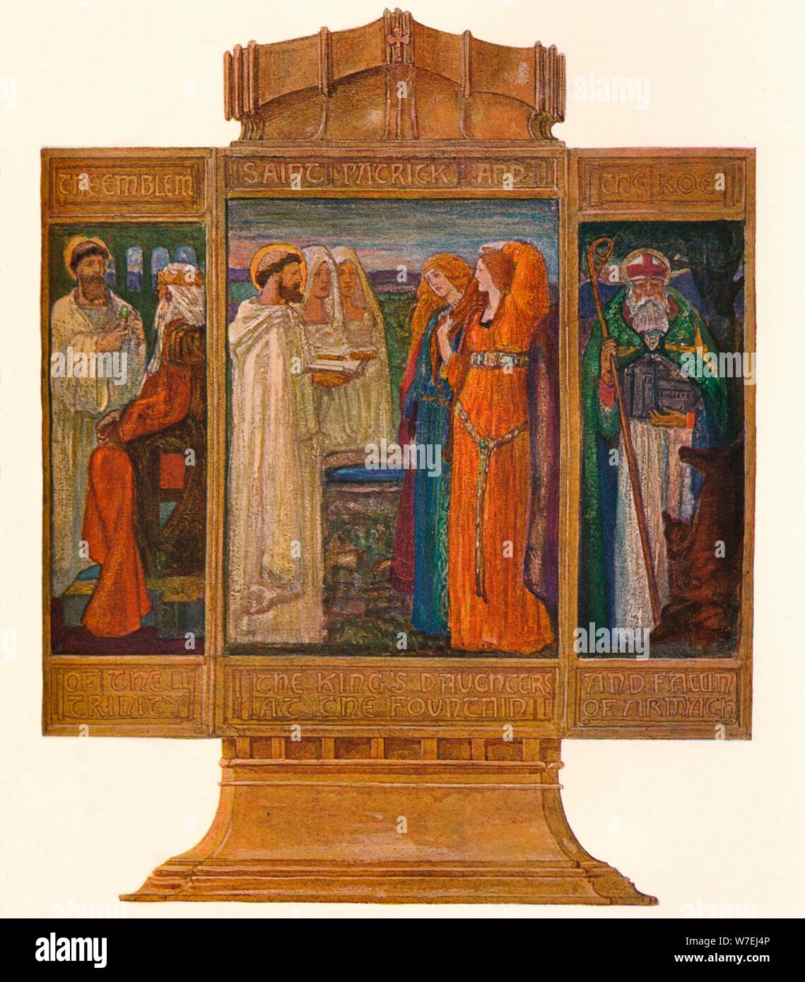 Triptych in Painted enamels: Scenes from the life of St. Patrick, 1903. Artist: Alexander Fisher Stock Photo