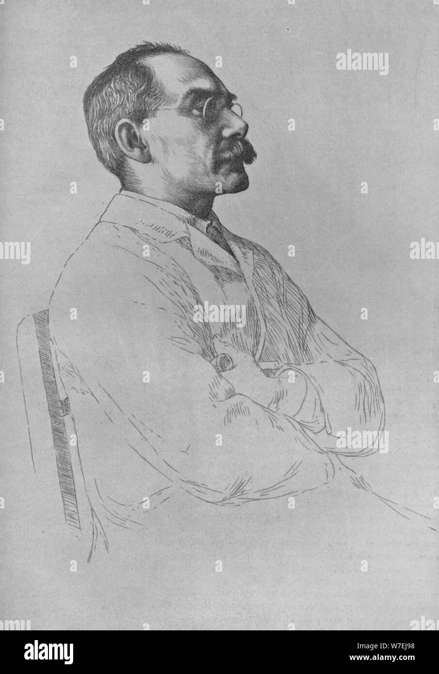 Portrait of Rudyard Kipling, 1898, (1906). Artist: William Strang Stock Photo