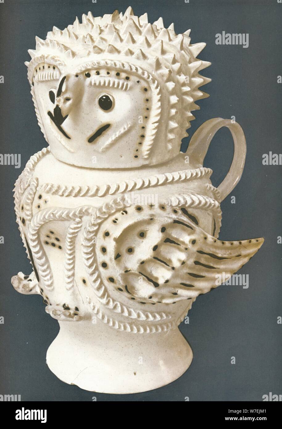 A Salt-Glaze Owl used as a jug, the head for a cup, c1730-c1755, (1913). Artist: Unknown Stock Photo