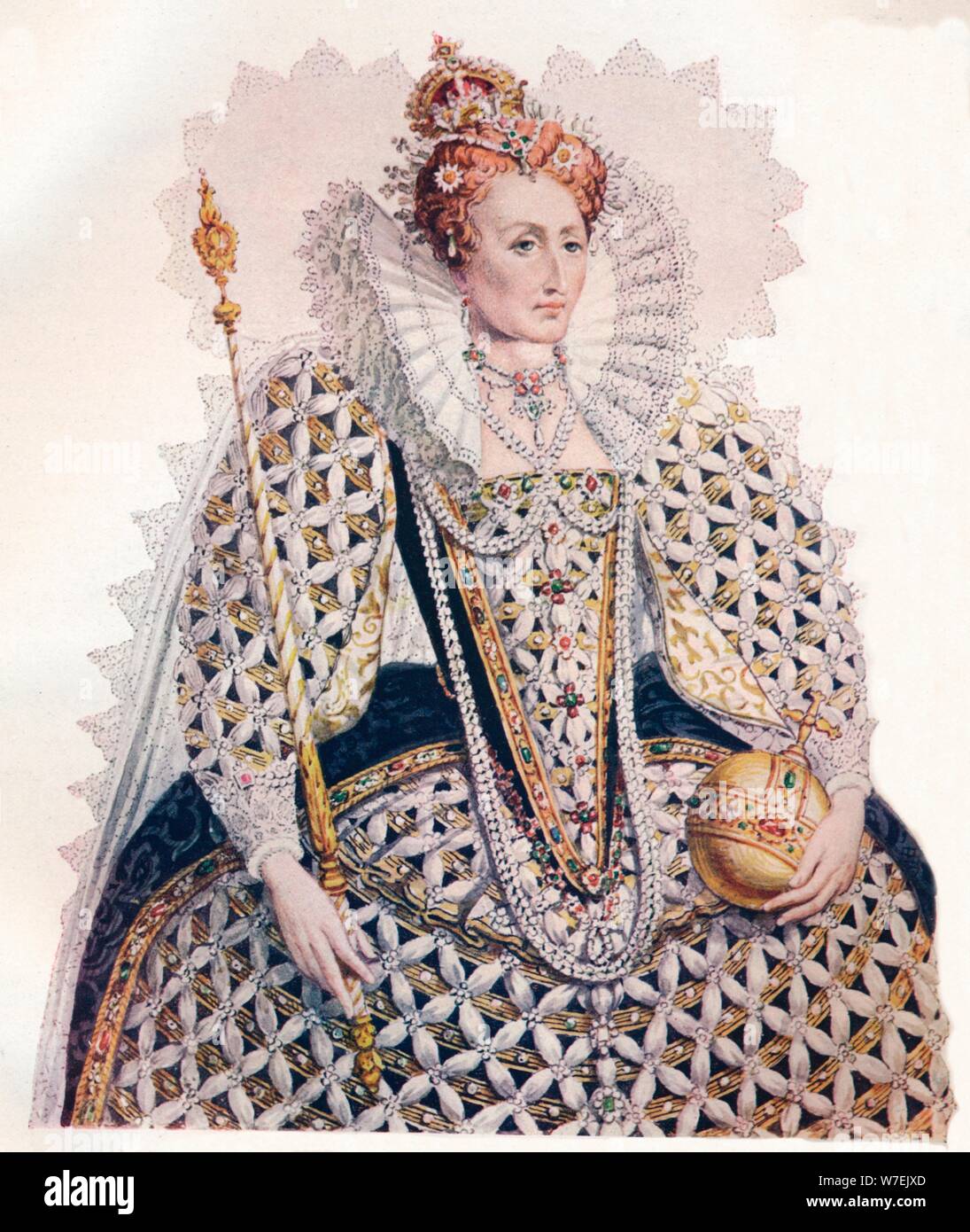 Elizabeth, Queen of England, Defeat of the Spanish Armada, 1588, (1902). Artist: Edmund Thomas Parris Stock Photo
