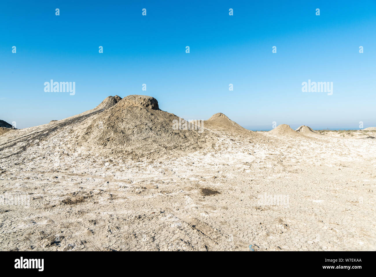 Cones of gryphon mud volcanoes in Gobustan, Azerbaijan. Stock Photo