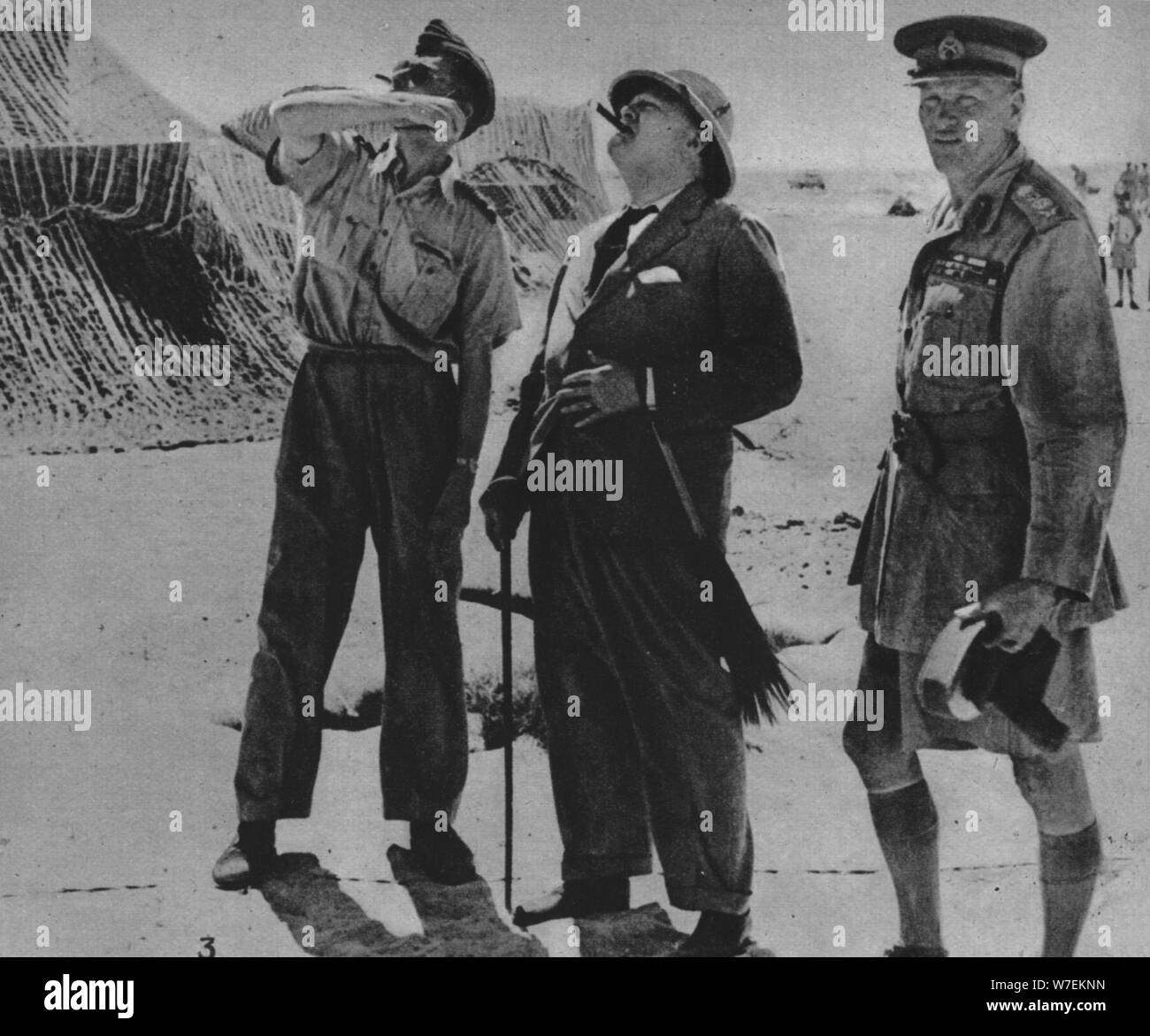 'Mr. Churchill with Sir A. Tedder and Gen. Auchinleck.', 1942. Artist: Unknown. Stock Photo