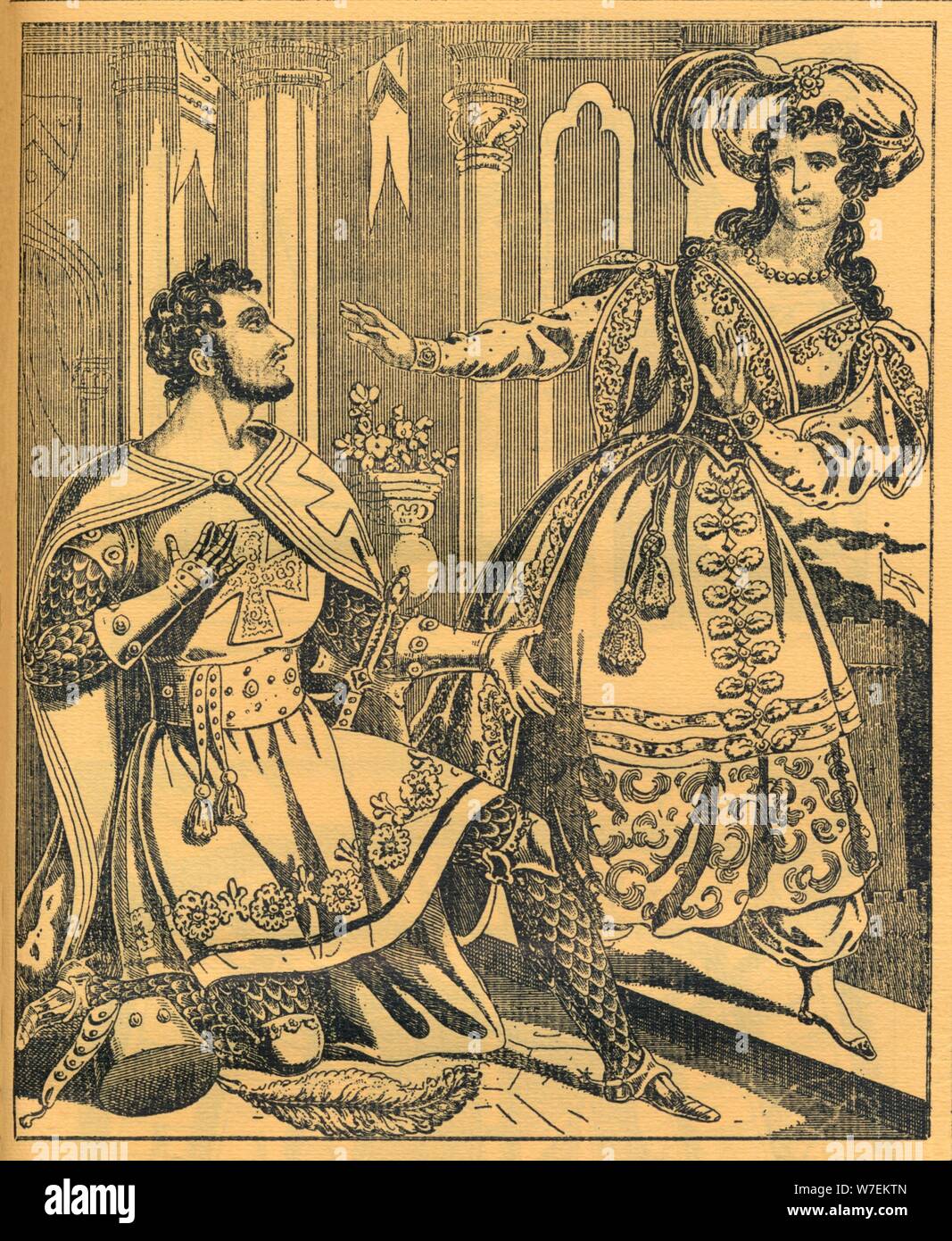 'Ivanhoe: Sir Brian de Bois Guilbert & Rebecca', 19th century. Artists: JL Marks, Ralph Nevill. Stock Photo