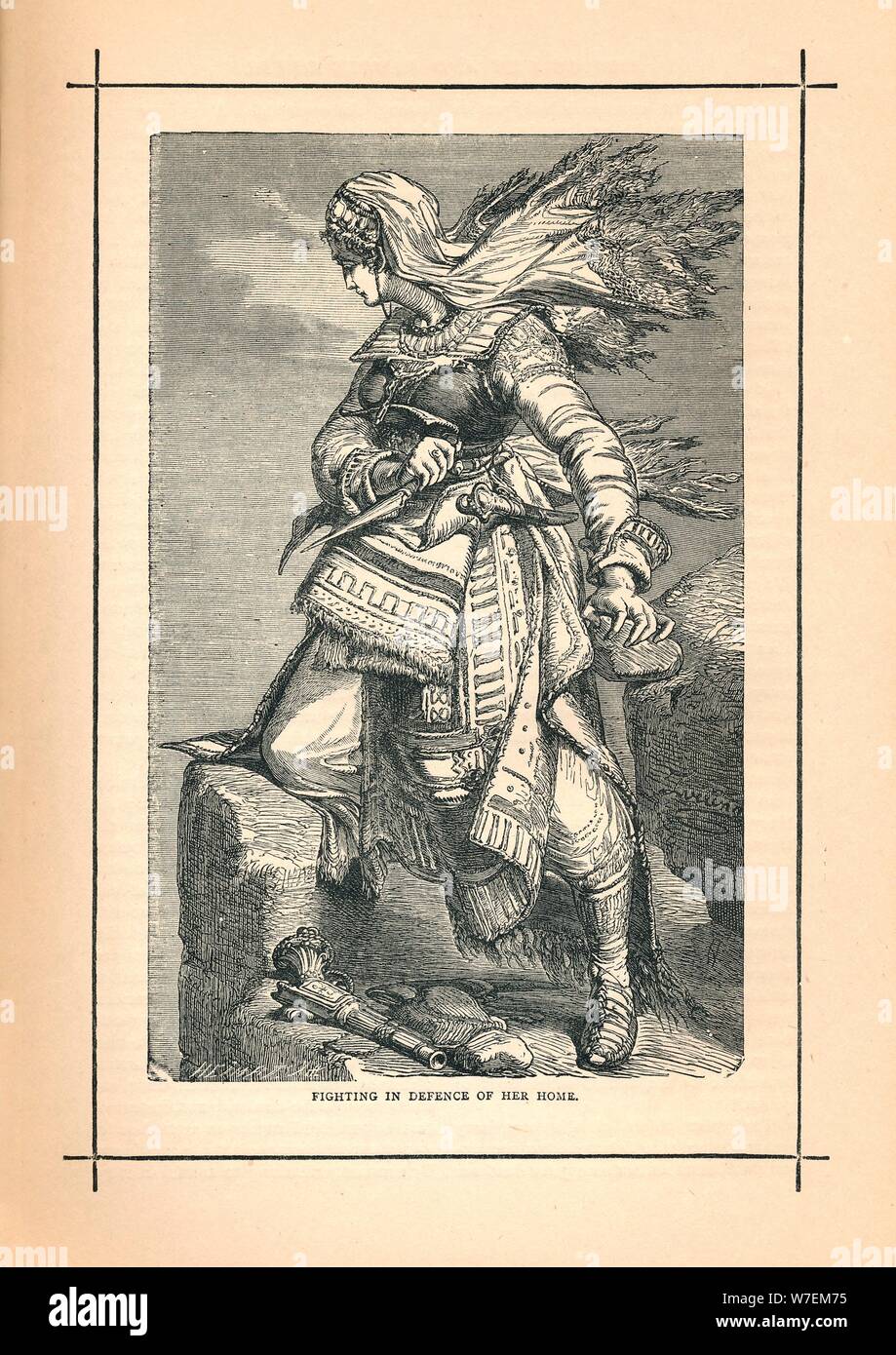 'Circassian Women fighting for Schamyl against Russian invasion', 1839. Artist: Unknown. Stock Photo