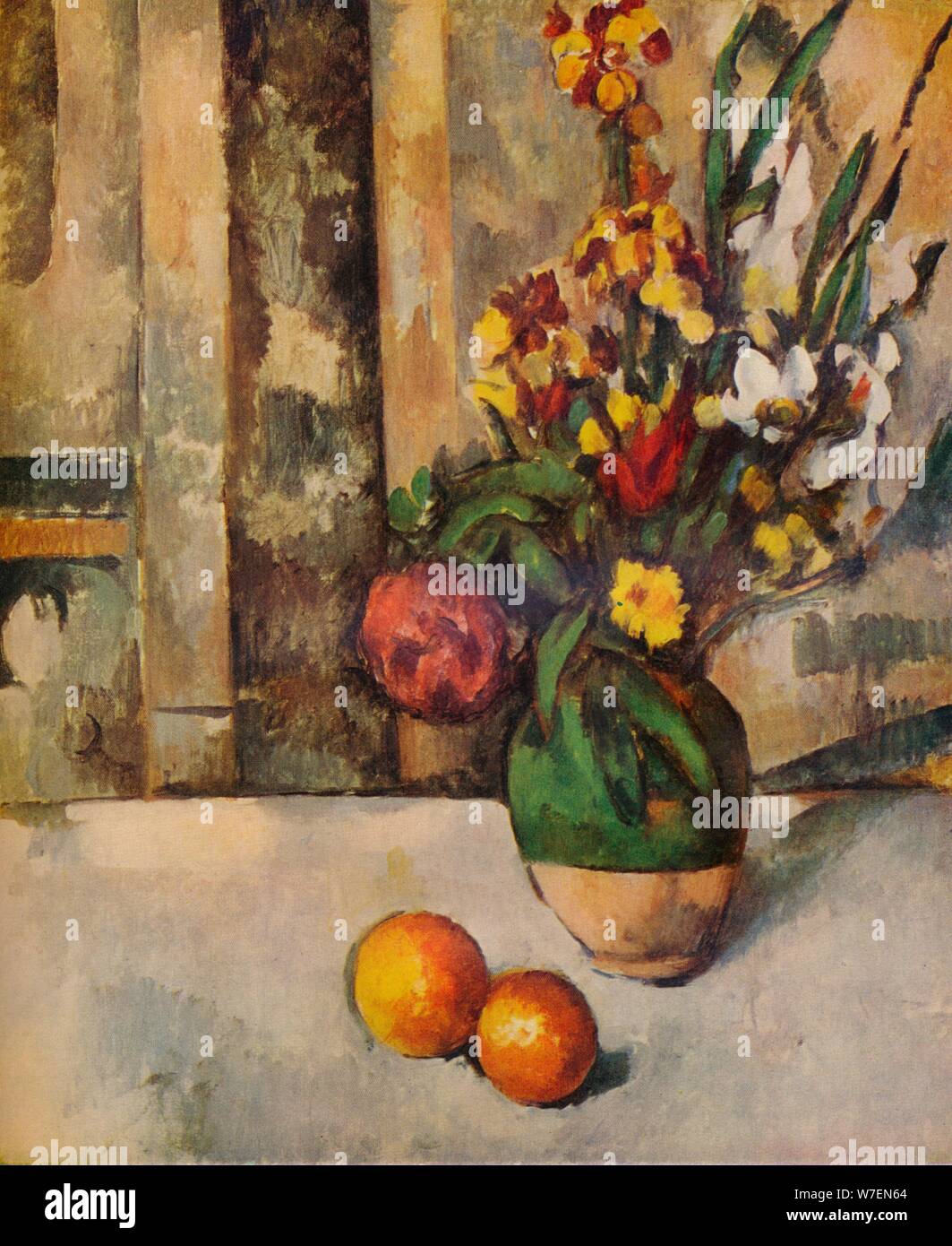 'Vase de Fleurs et Pommes', c19th century. Artist: Paul Cezanne. Stock Photo
