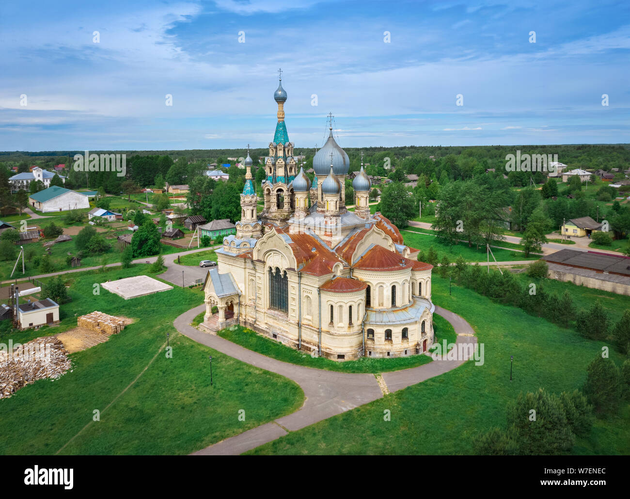 Russian Revival architecture style church in Kukoboy, Yaroslavl Oblast, Russia Stock Photo