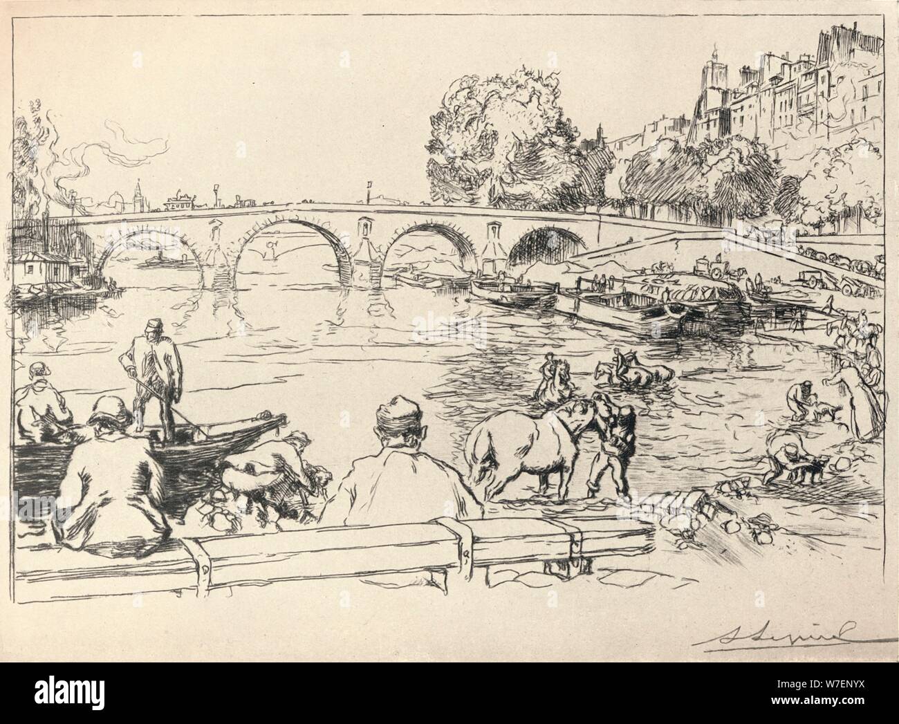 'The Watering Place at the Pont Marie', 1915. Artist: Auguste Lepere. Stock Photo