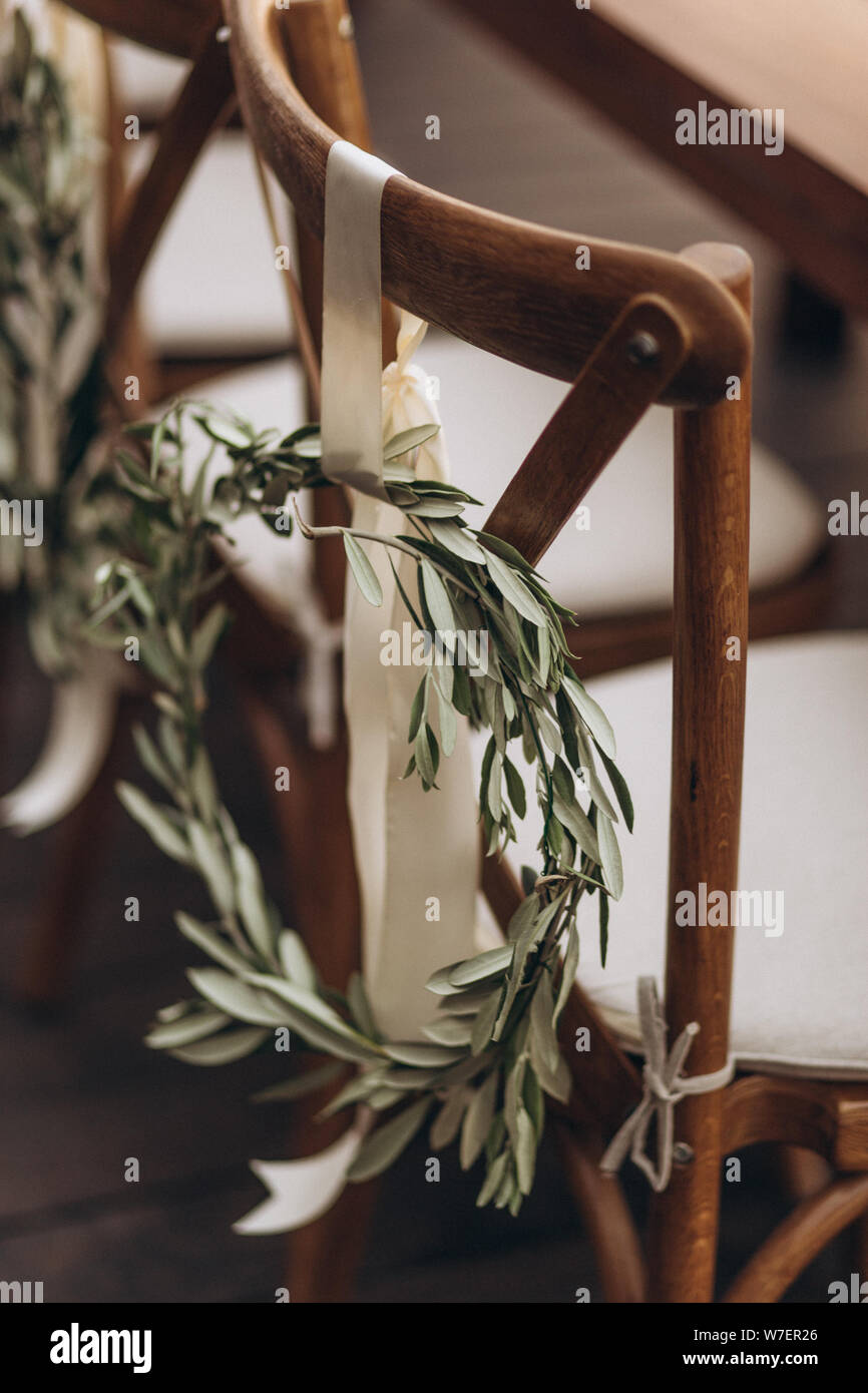 Boho wedding chair with eco decor for guests Stock Photo - Alamy