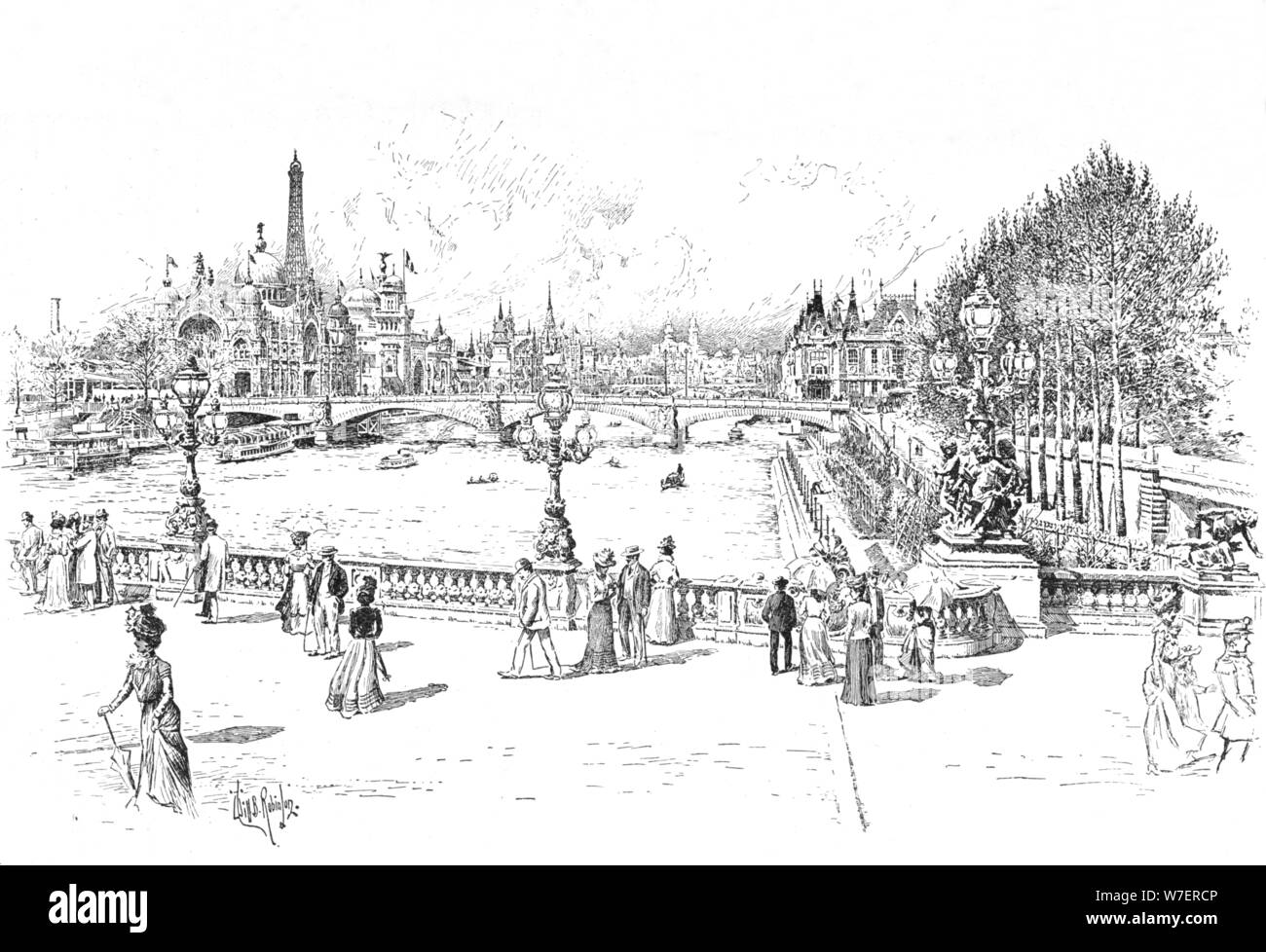 1900s France Bridge And Buildings Black And White Stock Photos Images