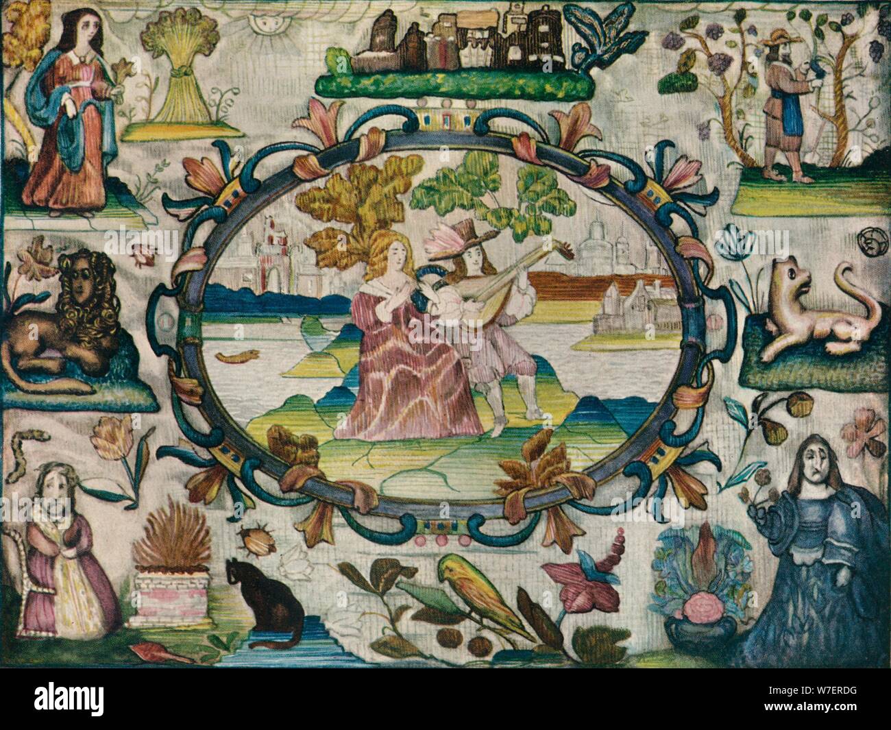 'Stump Work Picture, Jacobean Period', c1615. Artist Unknown Stock