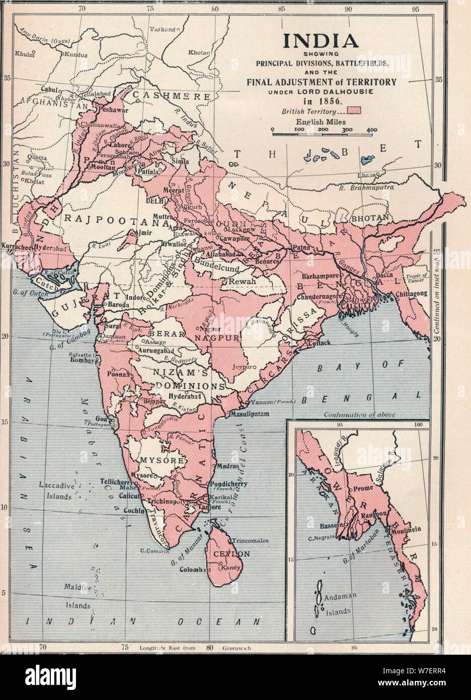 Map of India in 1856 (1906).  Artist: Unknown. Stock Photo
