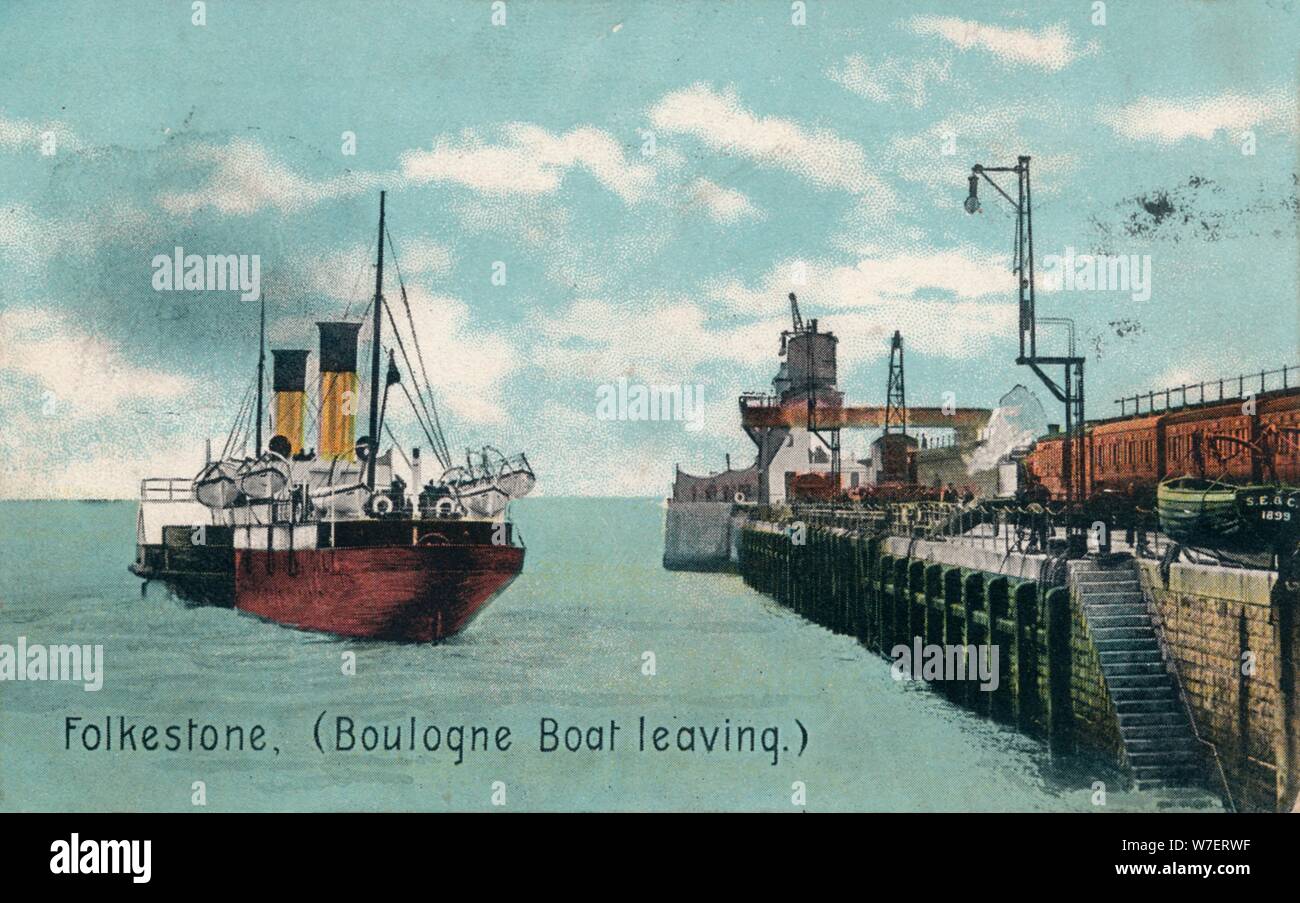 Folkestone (Boulogne Boat leaving), c1905. Artist: Unknown. Stock Photo