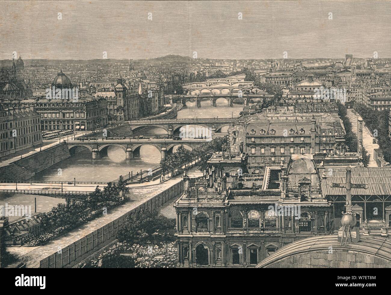 'View of Paris, Showng The Seven Bridges', 1882. Artist: Unknown. Stock Photo