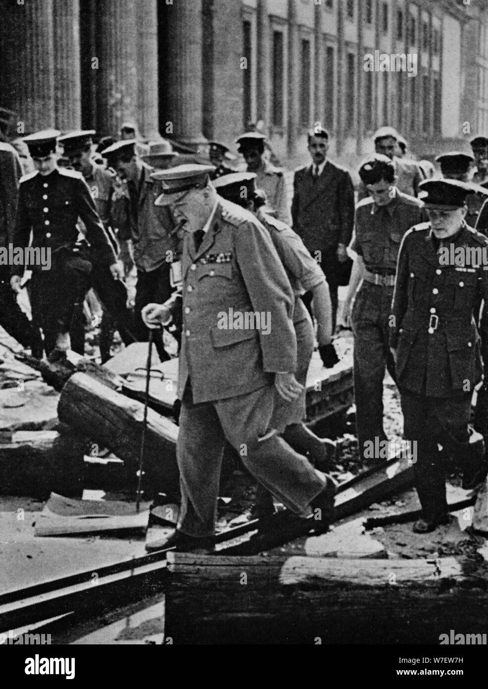 'Journey's end. Dunkirk to Berlin - an inevitable progress of retributive justice. Churchill inspect Stock Photo