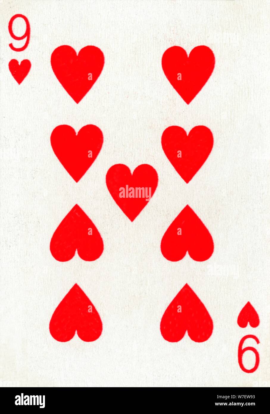 9 of Hearts from a deck of Goodall & Son Ltd. playing cards, c1940. Artist:  Unknown Stock Photo - Alamy