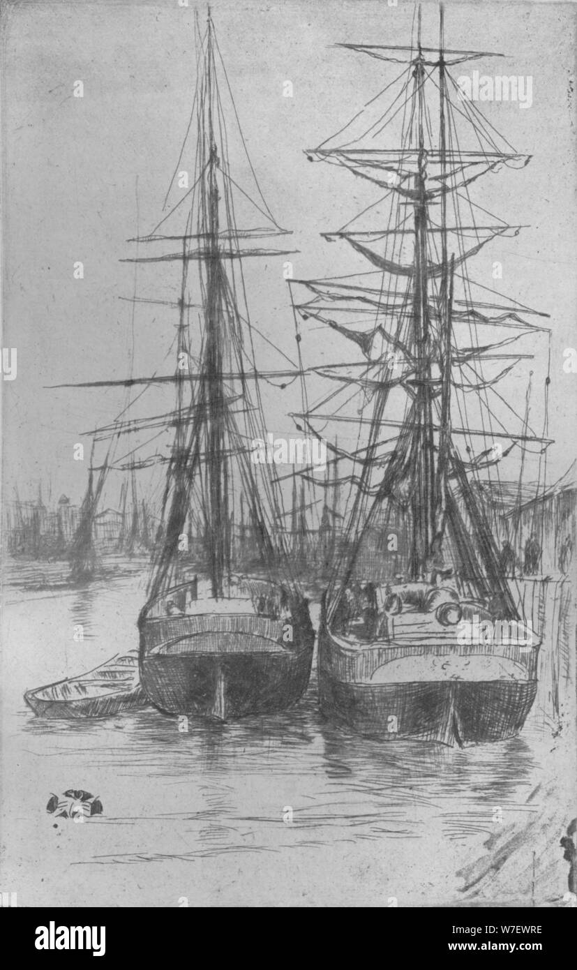 'Two Ships', 1875, (1904). Artist: James Abbott McNeill Whistler. Stock Photo