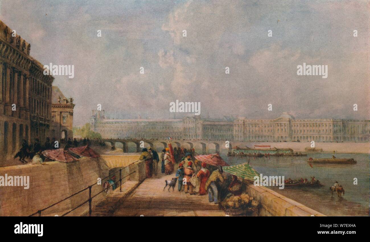'The Pont des Arts and the Louvre from the Quai Conti', c1849. Artist: David Cox the elder. Stock Photo