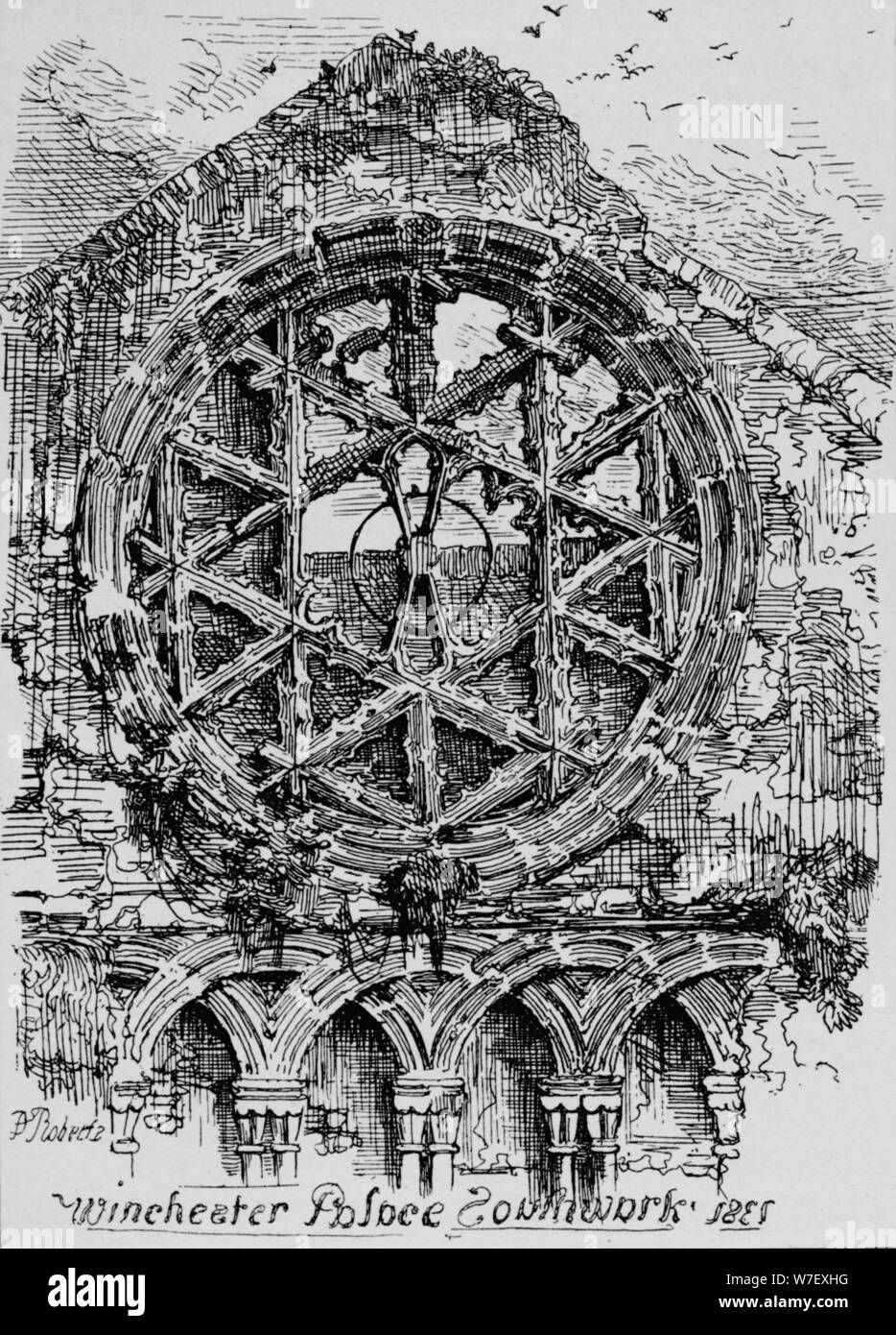 'The Circular Window of the Hall of Winchester House (Winchester Palace), Southwark', 1835, (1912). Artist: David Roberts. Stock Photo
