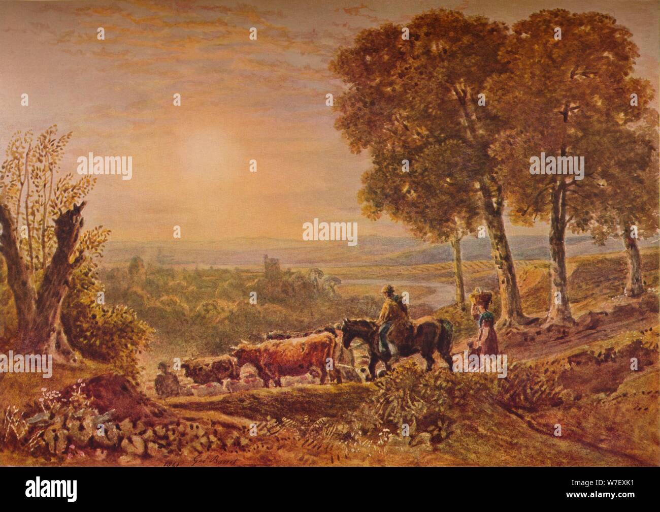 'Sunset with Cattle', 1841. Creator: George Barret the Younger. Stock Photo