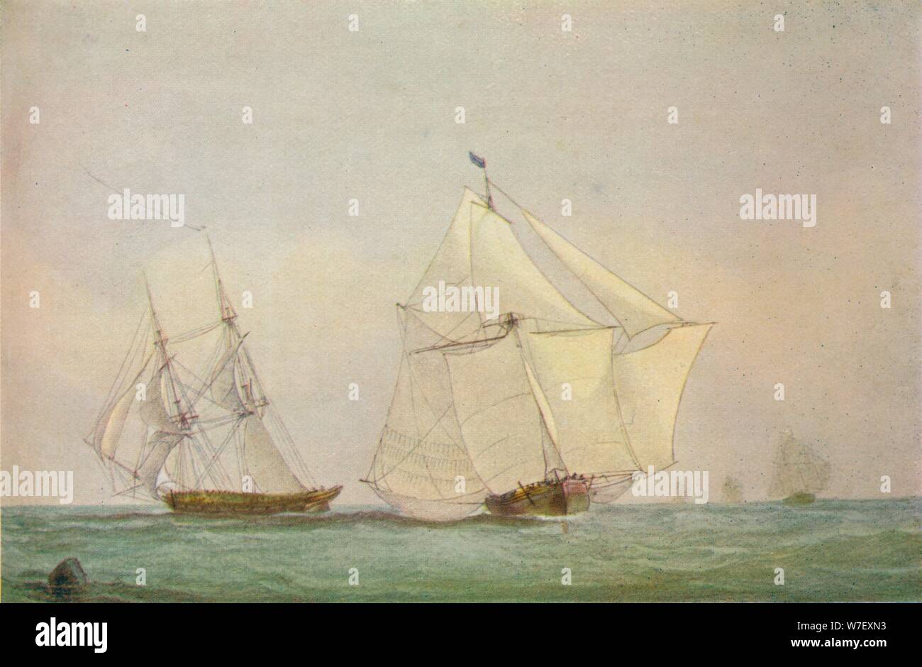 'Leith Smack Running Up Swim, October', 1838. Artist: John Christian Schetky. Stock Photo